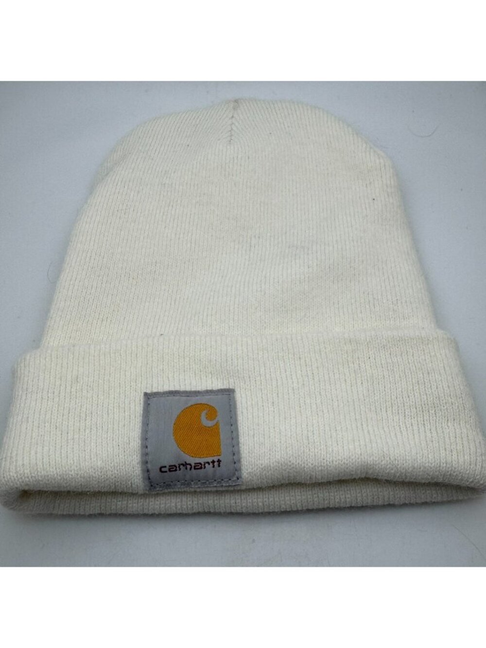 Carhartt A18 Beanie Hat Cap White Knit Cuffed Made USA Workwear One Size